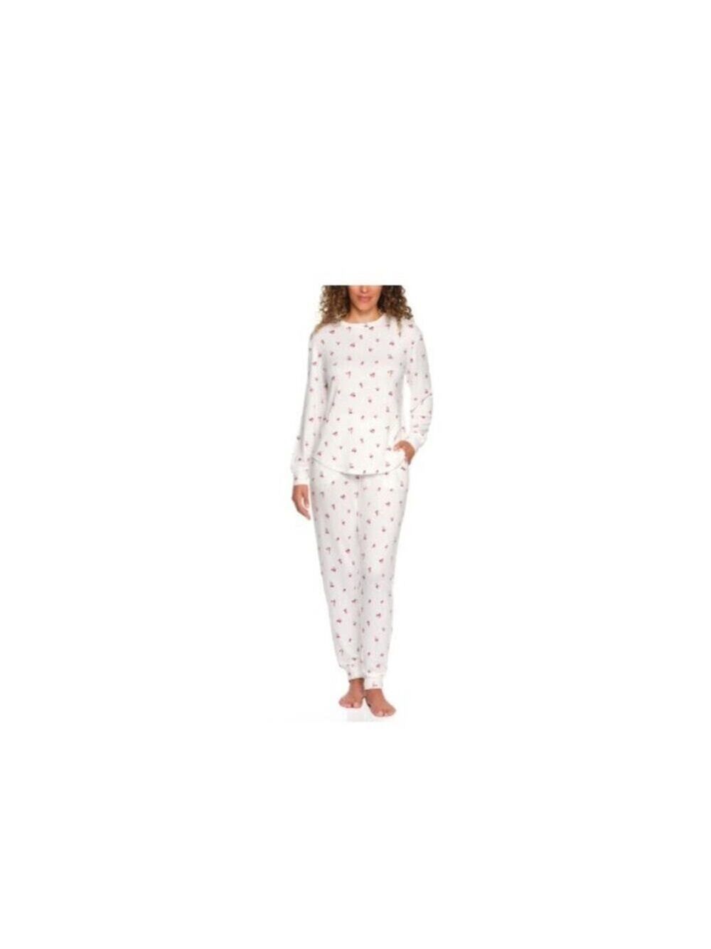 LOFT Womens 2-Piece Pajama Set Cream Flowers Size XXL